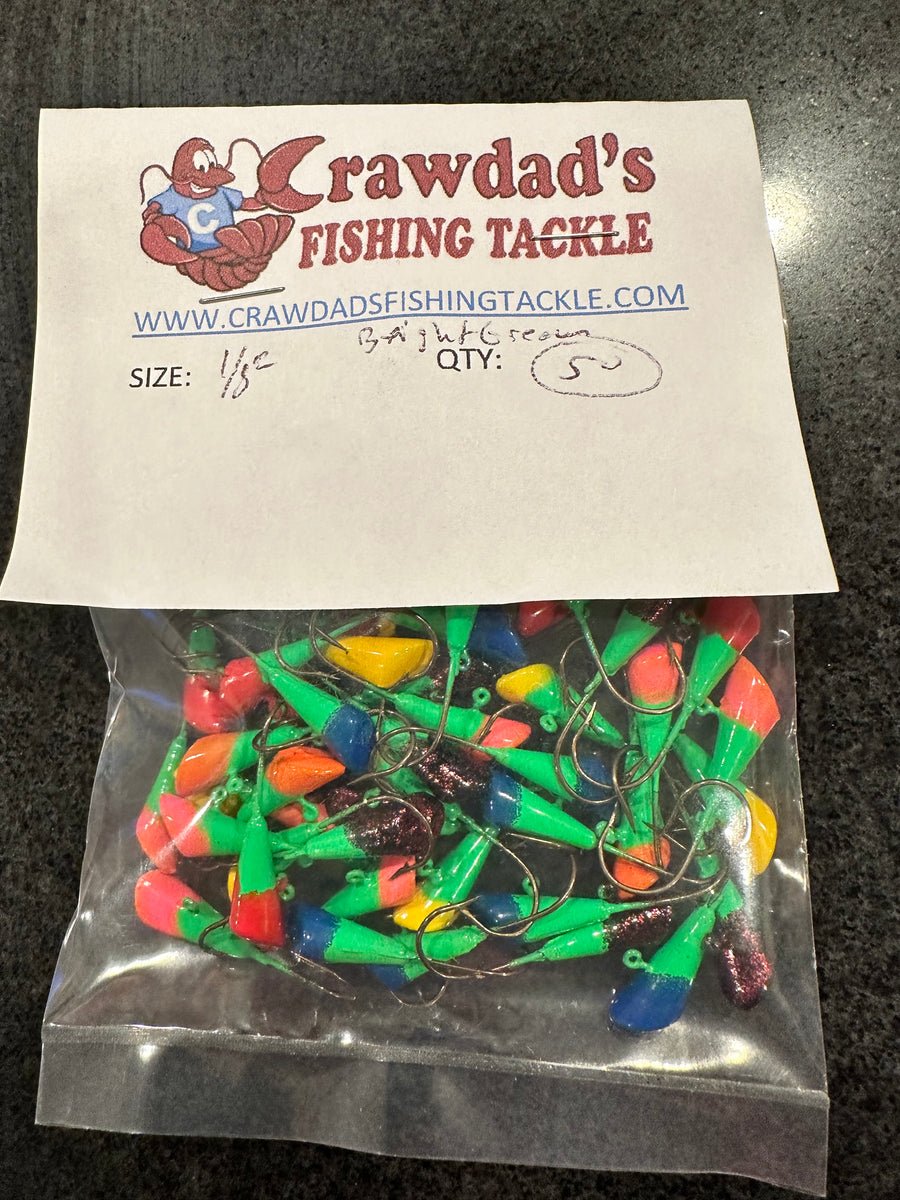 50 Pack 1/16oz or 1/8oz Two Color Shad Dart Jigs – Crawdads