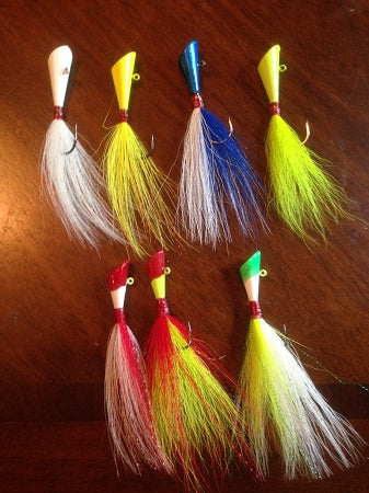 5 Pack Dressed Bucktail Shad Dart Jigs, 1/2oz or 3/4oz Gamakatsu Hooks –  Crawdads Fishing Tackle